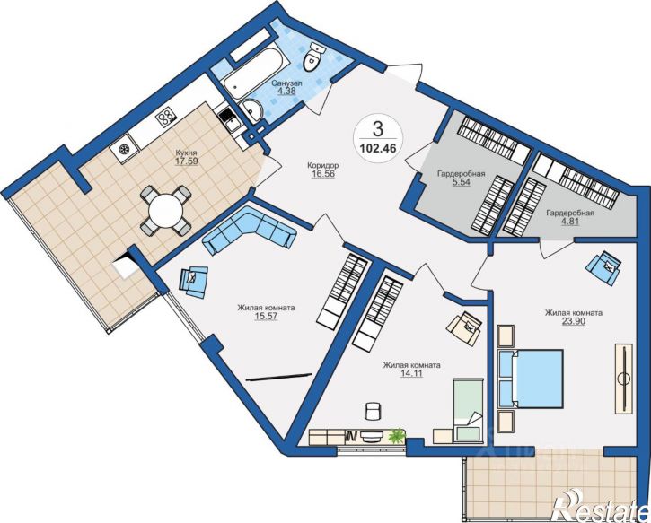 3-комн квартира в новом доме улица Блюхера, 11,  д. 11