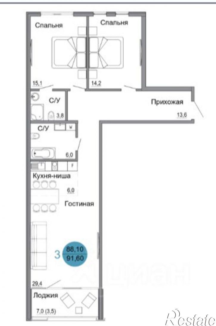 3-комн квартира в новом доме Колхозная улица