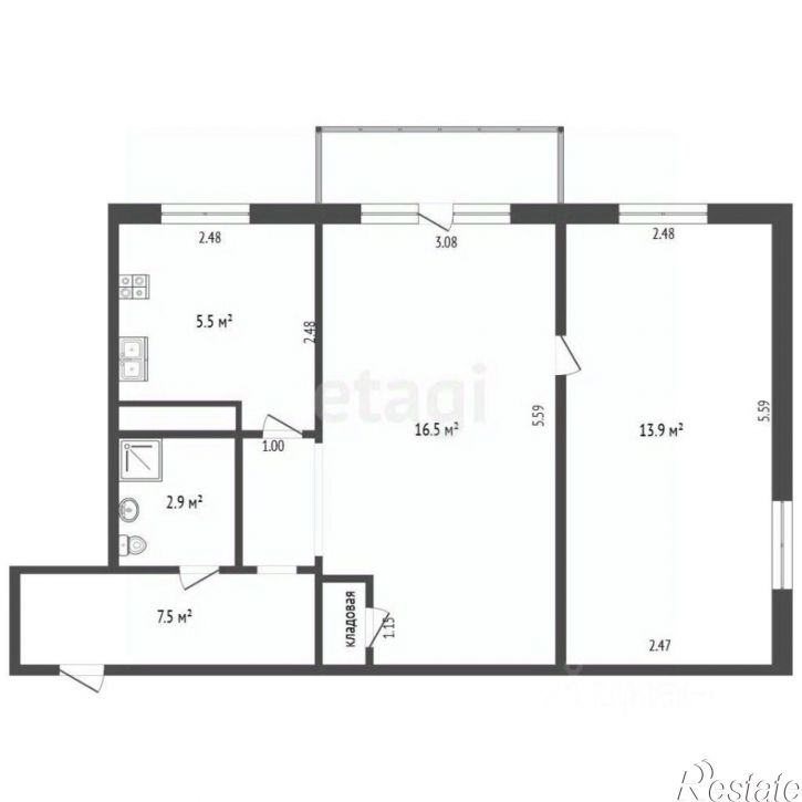 2-комн квартира улица Победы, 15,  д. 15