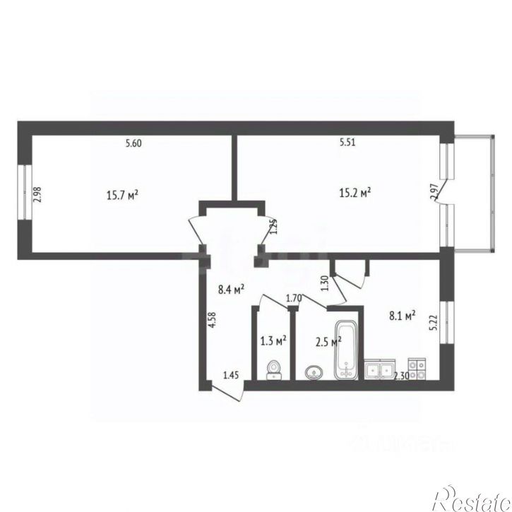 2-комн квартира Парковая улица, 2,  д. 2